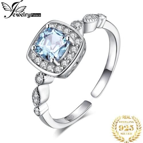 JewelryPalace 1ct Genuine Blue Topaz Ring 925 Sterling Silver Rings for Women Halo Engagement Ring Silver 925 Gemstones Jewelry