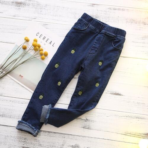 Baby Girl Leggings Pants Fashion Velvet Denim Sport Pants Cute Pineapple Embroidery Printed Toddler Cowboy Pants Warm Clothing