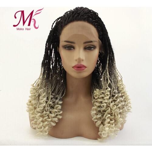 Moko Long Micro Braided Synthetic Lace Front Wigs for Black Women Full Hand Tied Box Braided Lace Front Wig Heat Resistant Ombre
