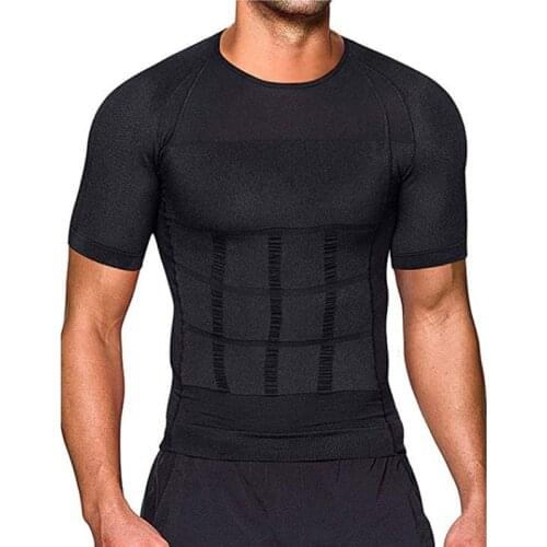 Men Body Toning T-Shirt Body Shaper Corrective Posture Shirt Slimming Belt Belly Abdomen Fat Burning Compression Corset