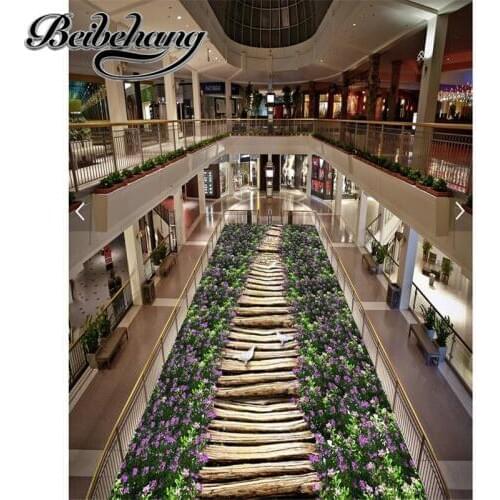 Beibehang Floor mural HD purple flowers boardwalk Waterproof Bathroom kitchen balcony PVC floor Self wall sticker Floor painting