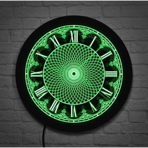 Retro Roman Numerals Wall Clock Mandala LED Lighting Home Decor Geometric Wall Art 3D Wall Clock With LED Backlight Yoga Gifts