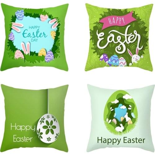 4Pcs Bunny Pillowcase Happy Easter Decorations For Home Easter Rabbit Eggs Pillow Cover Wedding Party Supplies 45X45cm-ABUX