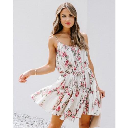 New Sexy Print Suspender Dress High Waist Lace Up Fashion Casual Dress Summer Holiday Dress Female Vestidos Wn