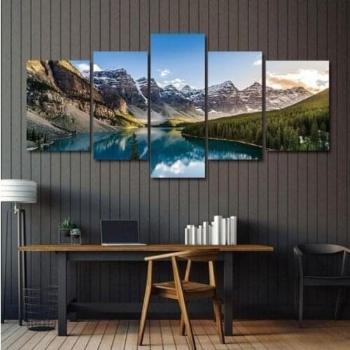 Canvas Print Home Decor Artwork Canadian Rockies Landscape Print on Canvas Moraine Lake and Mountain Range Sunset Painting