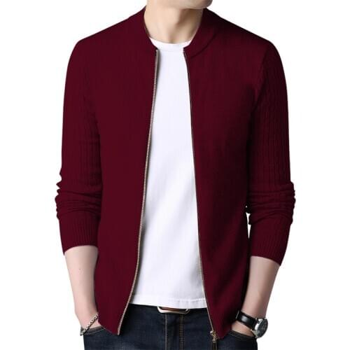 Full Zipper Casual Wool Sweater Spring Mens Sweater Cardigan Solid Long Sleeve Knitted Coat Tide Slim Male Autumn Clothing