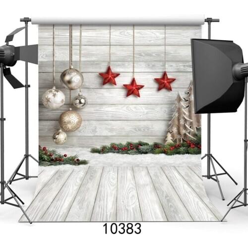 Merry Christmas Backdrop Red Stars String Balls Heavy Snow Xmas Backdrop