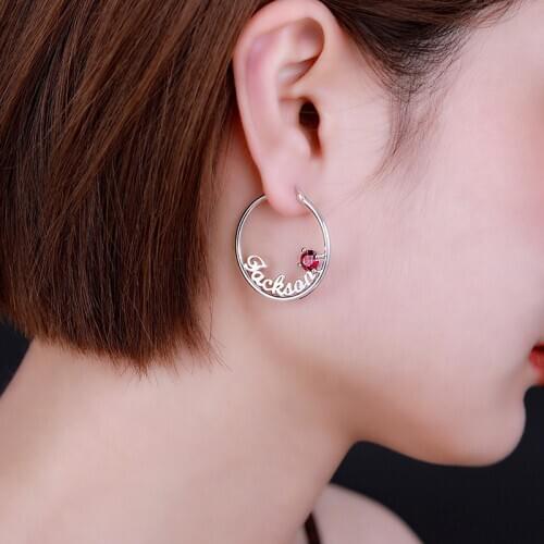 Custom Letter Earrings For Women Jewelry S925 Silver Round Custom Name Earrings Female Nameplate With Personalized Birthstone