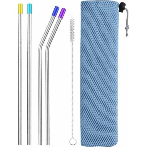 Reusable Metal Drinking Straws 304 Stainless Steel Sturdy Bent Straight Drinks Straw with Cleaning Brush Bar Party Accessory