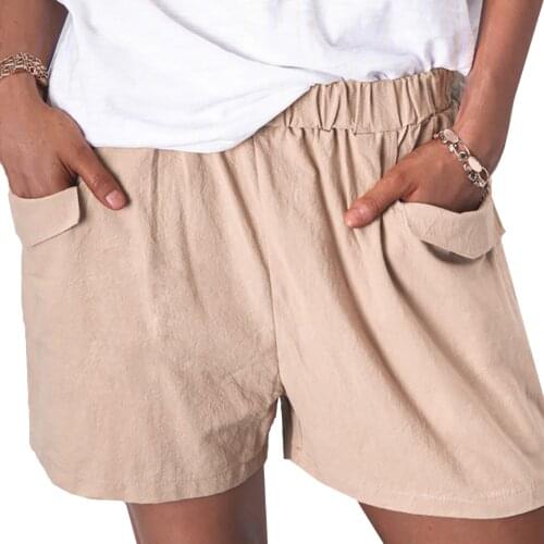Linen Pockets Wide-leg Shorts Summer Solid Color Casual Short Pants Hot Summer High Waist Shorts Female Plus Size Bottoms