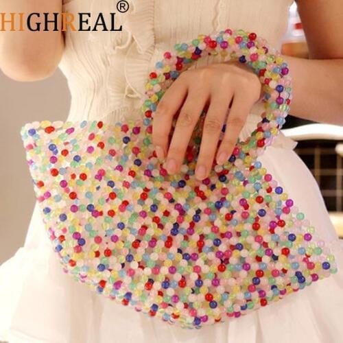 Pearls Bag Beading Basket Totes Bag Women Party Plastic Handbag 2019 Summer Beach Bag Luxury Brand Wholesale Dropshipping