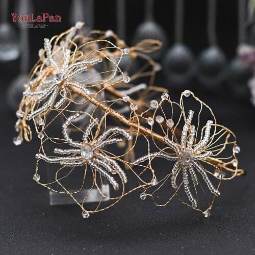 TOPQUEEN HP210-FG Bohemia Women Hair Accessories Beads Headbands High Quality Hair Hoop Bridal Tiara Golden Wedding Headband