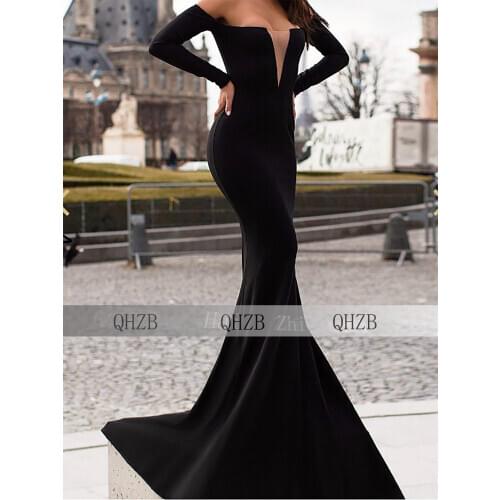 291 Simple Elegant Black V-Neck Natural Mermaid/Trumpet Floor-Lengh Spandex Skirt Evening Dresses/Long Party Gowns Free Shipping