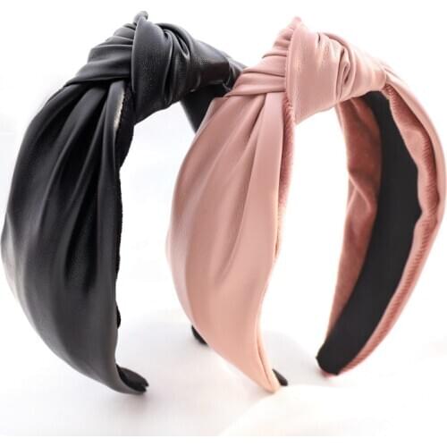 Vintage Pu Leather Knot Headband Cross Knotted Hairband Turban Adult Hair Accessories