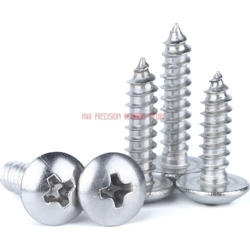 Vis 10pcs M3 M4x6/8/10/12mm 304 Grade Stainless Steel Flat Head Self-tapping Tapping Screw Round Phillips Truss Mushroom Screws