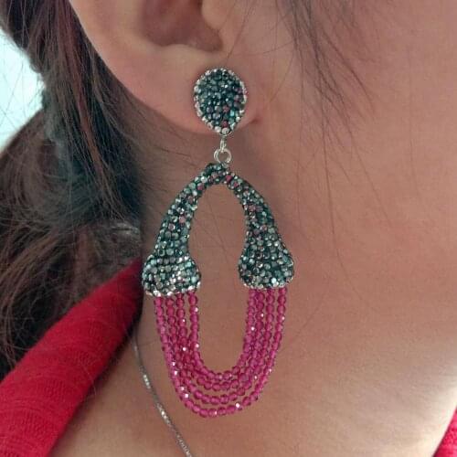 YYGEM Natural 2mm round red Garnet tassel Black Macarsite pave Stud Earrings for women Daily Wear