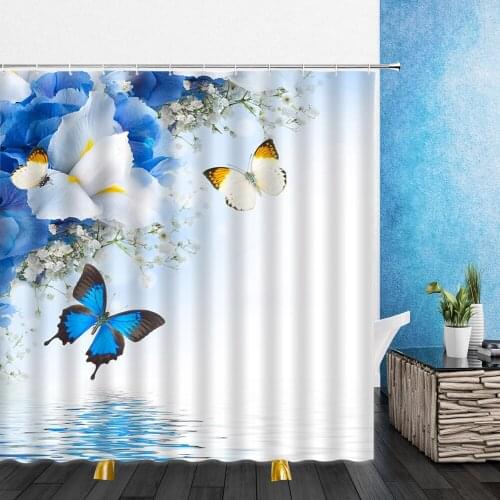 Cartoons Butterfly Shower Curtains Colorful Butterflys Flowers 3D Waterproof Bathroom Home Decor Bathtub Polyester Curtain Set