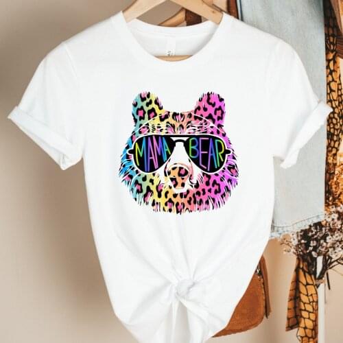 Women T-shirt Mama Bear Print Harajuku Top Casual Ladies Basic O-collar Short Sleeved Women T-shirt Girl,Drop Ship