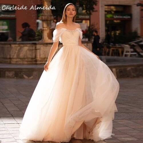 Vestido novia A-Line Rose Wedding Dress Off-the-Shoulder Beaded Simple Bridal Dress Sweep Train Wedding Gowns