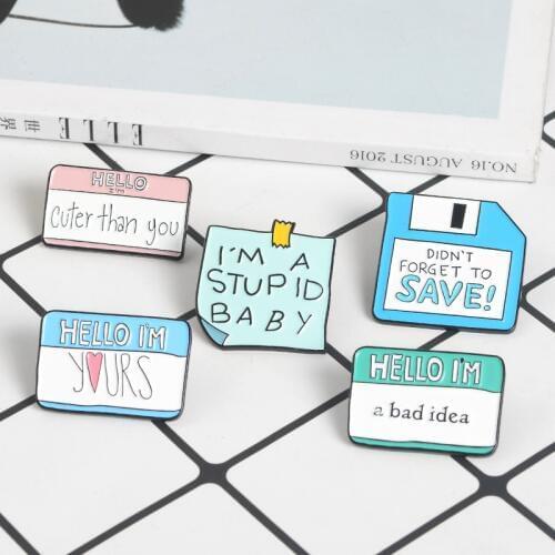 Save icon Post-it notes Paper Text Memo Lapel Pins Funny Life Quotes Enamel Pin Badge Fashion Cartoon Brooches For Women Men