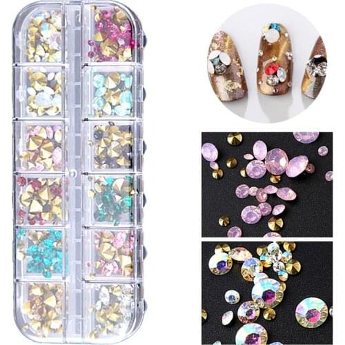 1 Box Nail Art Rhinestone Fashion 12-grid Nail Art Gem Nail Art Crystal Colorful Crystal Nail Acrylic 3D Nails Art Decoration