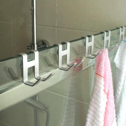 1pcs Space Aluminum Metal Shower Frameless Glass Door Hook Free Hole Towel Rack Hanger Key Holder Clothes Bathroom Organizer