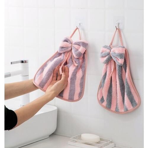 1pc kitchen towel cute bowknot childrens towel absorbent non-linting cloth, coral fleece handkerchief, reusable cleaning cloth