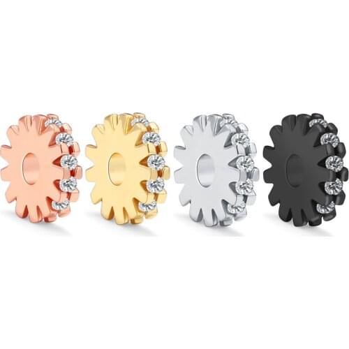 1Piece Fashion Gearwheel Round Flat Copper Beads Shining Crystal Zircon Loose Spacer Beads Necklace Jewelry Findings Components