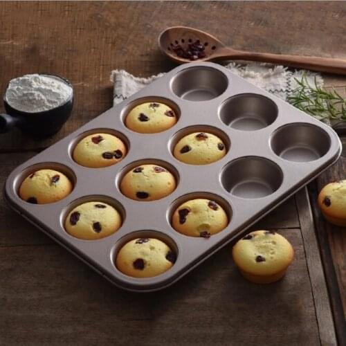 12 Cups DIY Cupcake Baking Tray Tools Non-stick Steel Mold Egg Tart Baking Tray Dish Muffin Cake Mould Round Biscuit Pan