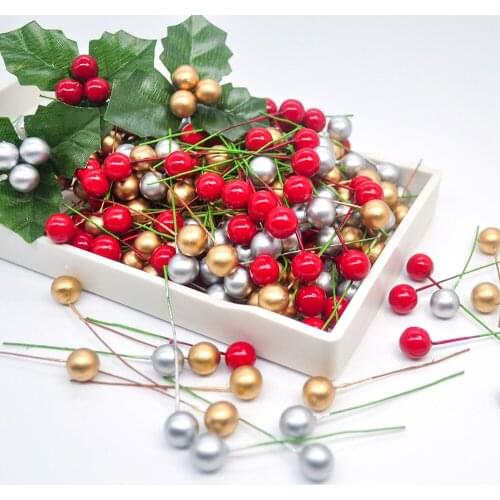 144pcs Super Pearl Plastic Stamen Artificial Flower Artificial Small Berry Cherry Wedding Christmas Cake Box Garland Decoration