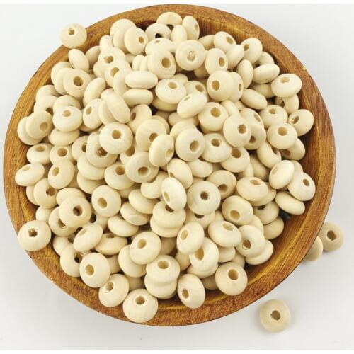 200pc 15mm Unfinashed Smooth Surface Abacus Wooden Beads DIY Crafts Accessories Wood Teether BPA Free Samll Natural Beads
