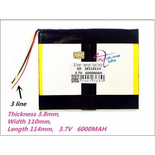 3 line 6000MAH 38110114 3.7V 40110110 Polymer rechargeable batteries GPS DVD Power bank Tablet computer general battery