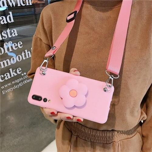 3D Cute little flower TPU phone case For Huawei P SMART 2020 PRO 2019 Z Y5P Y6P Y7P Y7 Y8P Y5 Y6 Y9 PRIME lanyard with holder