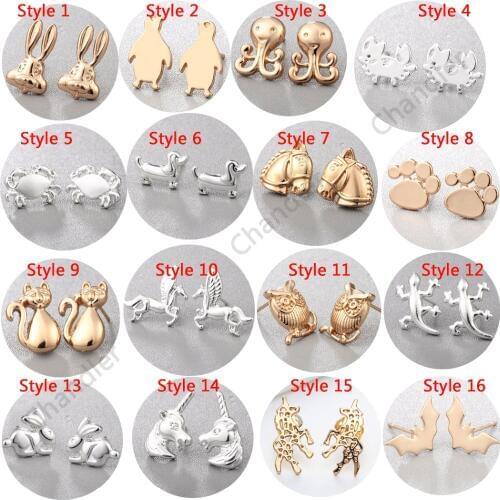 Chandler 3D Animal Earrings For Women Rabbit Cat Crab Dog Horse Penguin Unicorn Minimalist Stud Earring Cute Kid Bronics Jewelry