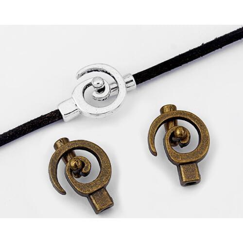 5sets Tibetan Silver/Bronze Fashion Spiral Swilr Hook Clasp For 4mm Round Leather Cord Bracelet Bangle Jewelry Findings