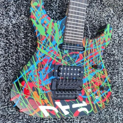 6 string hand painted custom electric guitar, color graffiti, double rocking rosewood fingerboard, black paint, free shipping