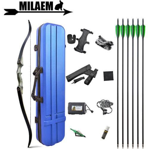 60inch Archery Recurve Bow Set Carbon Arrow Bow Case Arrow Quiver Set Wooden Riser 25-60lbs Hunting Accessories