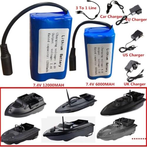 7.4V 12000Mah 5200Mah Battery 3To1 Line ChargerFor T188 T888 2011-5 V007 C18 H18 So on Remote Control RC Fishing Bait Boat Parts