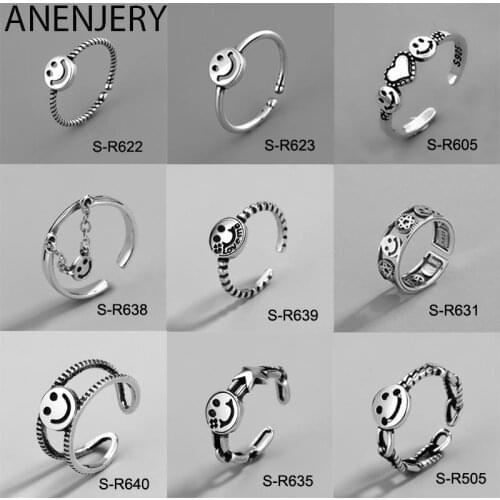 Fashion Vintage Silver Color Smiling Thai Silver Ring For Women Ring Minimalist Accessories Gift Jewlery 925 Sterling Silver
