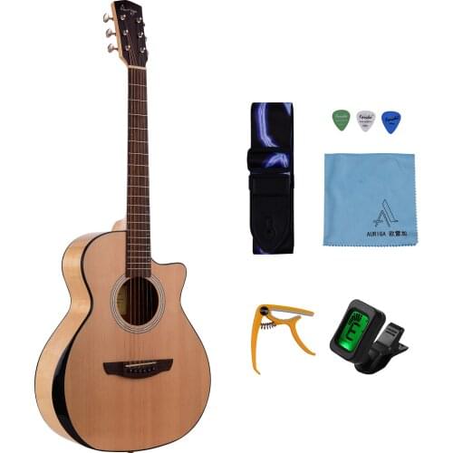 Auriga 36 Inch Spruce Front Cutaway Folk Guitar 6-String Glossy Acoustic Guitar with Bag Tuner Capo 3 Picks Shoulder Strap