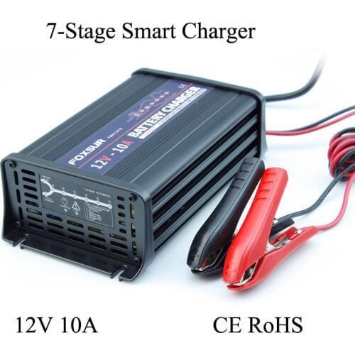 FOXSUR 12V 10A Automatic Smart Battery Charger Maintainer & Desulfator for Lead Acid Batteries Car Battery Charger hi-Quality
