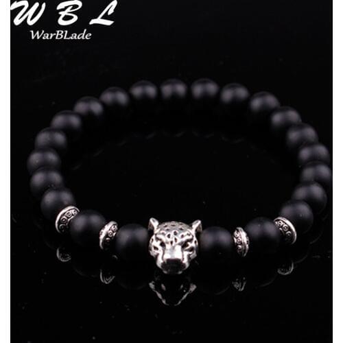 WBL Natural Stone Lion Cuff Bracelet Mens Lion Head Lava Beads Bracelets Bangles Woman Pulseira Masculina Braslet Vintage