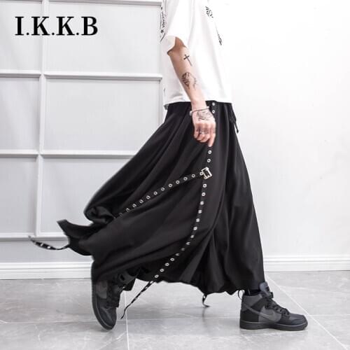 Spring and Summer Style Yamamoto dark men and womens skirts and trousers rivet ribbon decoration loose leg trousers hairdresser