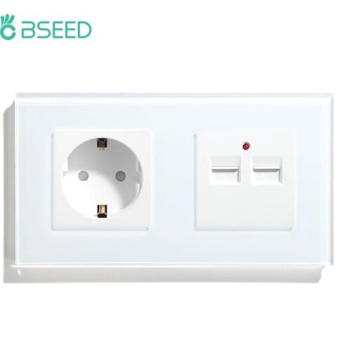 BSEED EU Standard Single Wall Socket With USB Socket 3 Colors Crystal Glass Panel Electrical Outlet White Black Golden 110V 250V