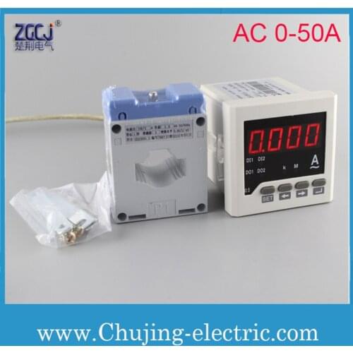 True RMS value AC 0-50A digital AC ampere meter with 1 relay alarm output digital current meter with current transformer