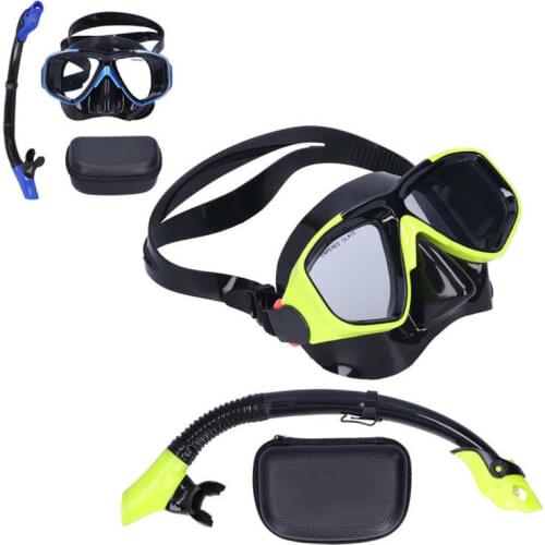 Snorkeling Anti-Fog Goggles Set Silicone Panoramic Scuba Diving Mask Dry Snorkel Explosion-proof Diving Glasses for Kids Adults