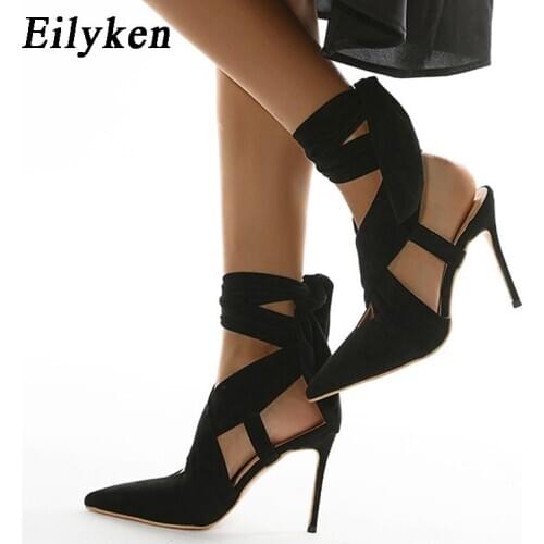 Eilyken Women Pumps Fashion Pointed Toe Ankle Lace-Up Stiletto High Heels Sandals Sexy Nightclub Stripper Shoes Female