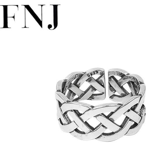 FNJ Rope Rings 925 Silver Adjustable Size Open Popular S925 Solid Silver Ring for Women Jewelry Fine
