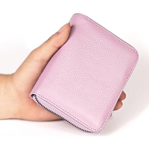 Wallet Women Men Credit Card Holder Small Wallet Purse Zipper pocket genuine leather Business Bank card bag Red Black Purple