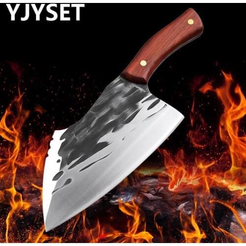 Forged Stainless Steel Knife Household Hammered Kitchen Knife Chinese Kitchen Chopping Knife Wooden Handle Meat Slicing Knife